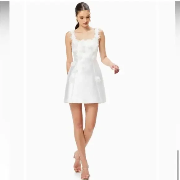 elliatt elder white embellished floral square neck mini bridal dress size small - Picture 14 of 14